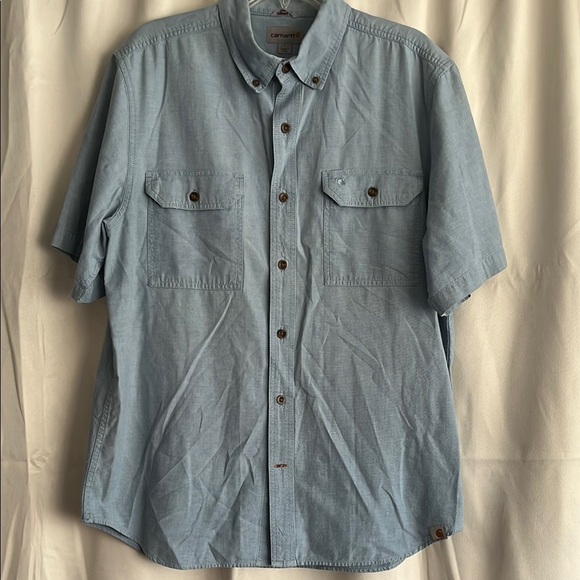 Carhartt Men’s Chambray Blue Short Sleeve Button Down Shirt Relaxed Size Large - Picture 1 of 6